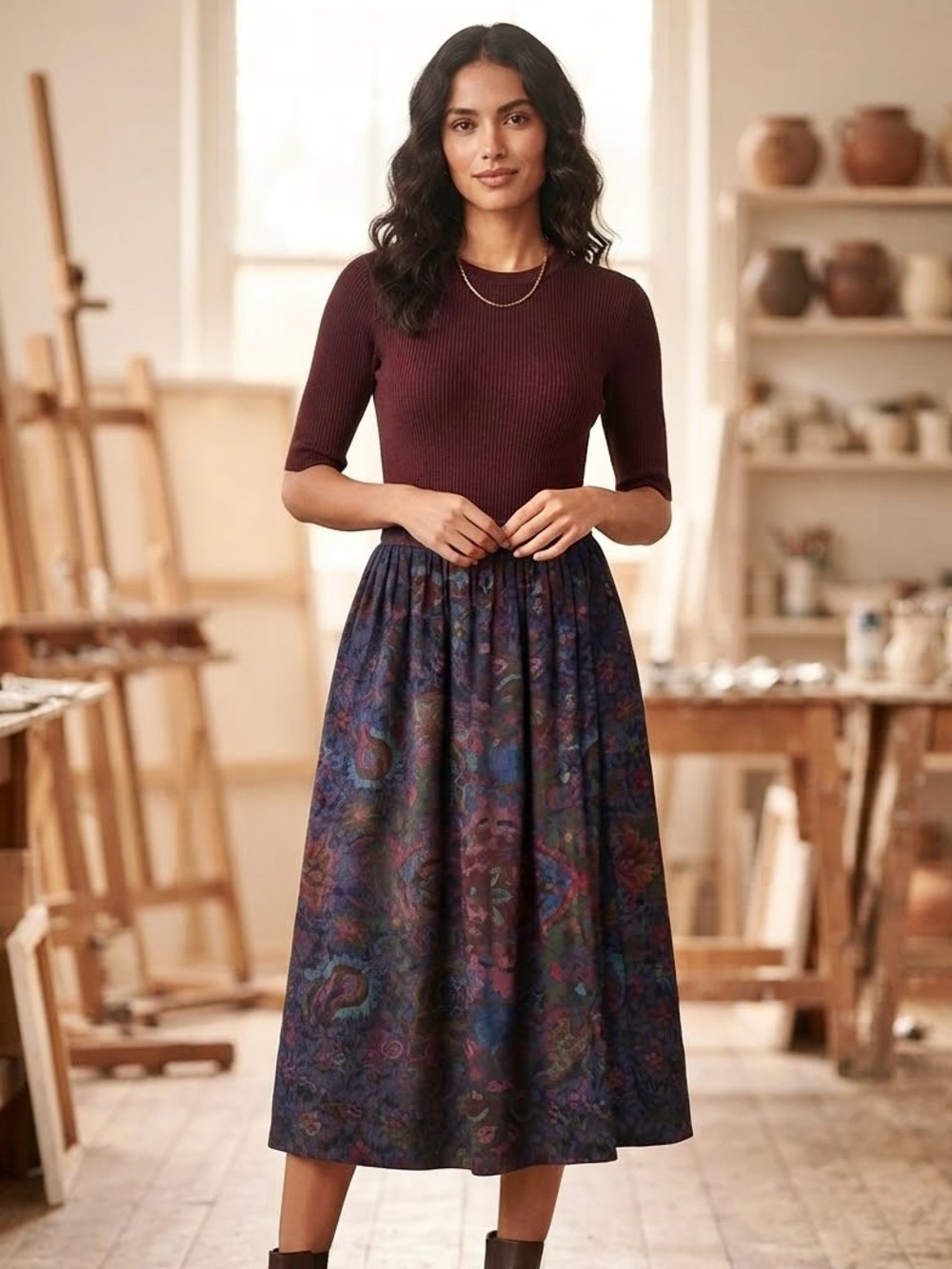 VINTAGE Linda Allard x Ellen Tracy Paisley Midi Skirt